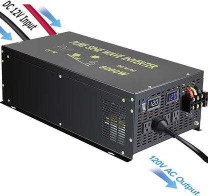 WZRELB 8000W 12V 120V Pure Sine Wave Power Inverter 4 AC Outlets Wired Remote Control,RV, Camping (RBH-800012WR)