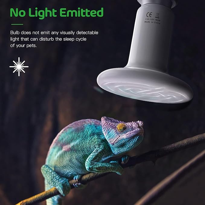 HealSmart 100W Reptile Heat Lamp Bulb, No Light Emitting Ceramic Heat Emitter, Brooder Coop Heater for Amphibian Pet & Incubating Chicken, 2 Pack, White