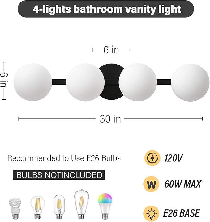 Bathroom Vanity Mirror Light Fixtures: 4 Lights Bath Wall Sconce Lighting
