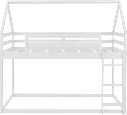 MERITLINE House Shaped Bunk Bed Twin Over Twin Size Wood Bunk Bed Frame Low Bunk Beds for Kids and Toddlers, Twin Size,White