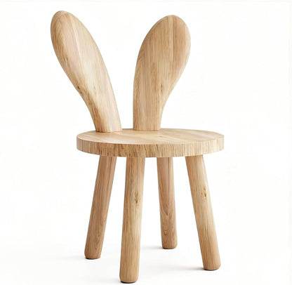Solid Wood Rabbit Chair for Kids & Toddlers, Cute Bunny Wooden Chair for Playroom Bedroom, Sturdy Rubber Wood Stool, Easy Assembly - 1 Pack (Single Chair)