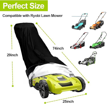Lawn Mower Cover Compatible with Ryobi, Heavy Duty Lawnmower Covers, Polyester Oxford Push Mower Cover, with Drawstring and Storage Bag, for Dust and Outdoor Protection, Black