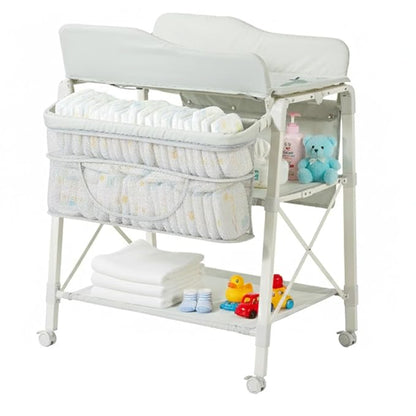 Sweeby Portable Baby Changing Table, Foldable Changing Table Dresser Changing Station for Infant, Waterproof Diaper Changing Table Pad Topper, Mobile Nursery Organizer for Newborn Essentials,Green