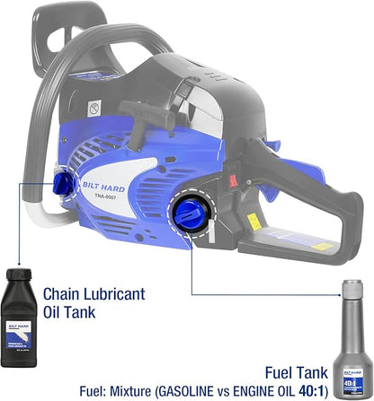 BILT HARD 18 Inch Gas Chainsaw, 46cc 2.4 HP Gas Power Chain Saw with Automatic Oiler, 2-Cycle Engine, Petrol Handheld Gasoline Chainsaws for Wood Cutting