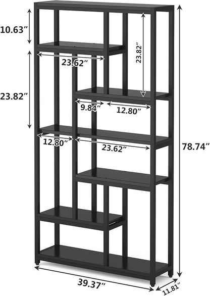 Tribesigns 79 Inch Bookshelf, 7-Tier Tall Bookcase with 10-Open Shelf, Wood and Metal Book Shelf Storage Shelves for Bedroom, Living Room and Home Office, Black