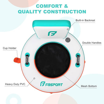 FBSPORT Inflatable River Tube for Floating Heavy Duty, PVC Water Tubes for Adults, 43" Tubing Floats Lake River Raft Lounge Chair with Cup Holder Backrest Handles Sunchill Float Ring