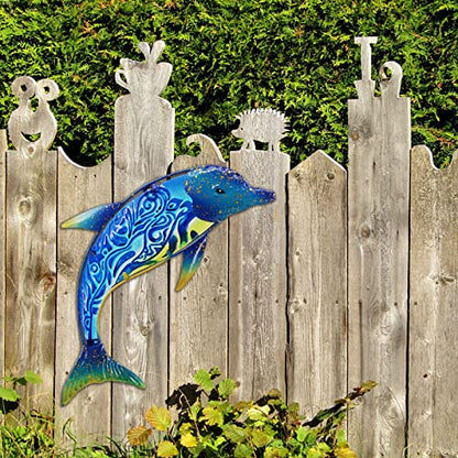 Dolphin Wall Decor Outdoor Metal FIsh Sea Hanging Art Glass Sculptures Home Ocean Theme Decorations for Living Room