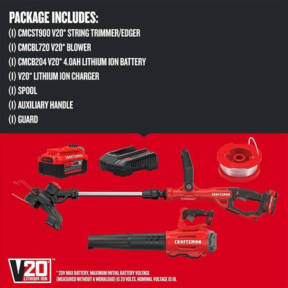 CRAFTSMAN V20 String Trimmer and Leaf Blower Combo Kit, Cordless (CMCK297M1)