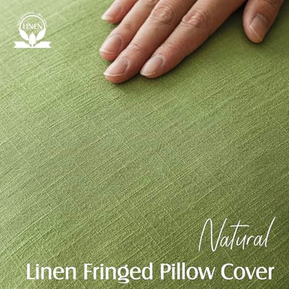 Decorative Linen Fringe Throw Pillow Covers 18×18 Lush Green (2 Count)