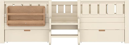 Bellemave Twin Size Kids Bed with high Rails and with Built-in Bookshelf and Drawers for Kids, Girls, Boys, Wood Montessori Bed Without Door, Beige
