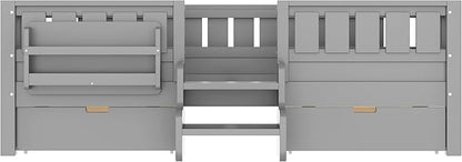 Bellemave Twin Size Kids Bed with high Rails and with Built-in Bookshelf and Drawers for Kids, Girls, Boys, Wood Montessori Bed Without Door, Gray