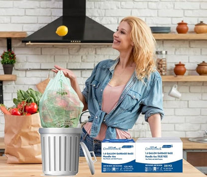 1.6 Gallon Compostable Trash Bags with Handle, 250 Count Small Compost Bags, Biodegradable Kitchen Garbage Bags, Food Scrap Waste Bags for Countertop Bin, ASTM D6400, US BPI Certified