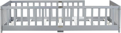 Twin Size Montessori Floor Bed for Kids,Twin Floor Bed Frame with Slats,Solid Wood Twin Bed Frame for Girls Boys,Grey