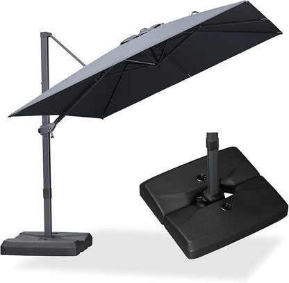 PURPLE LEAF 9' × 9' Patio Cantilever Umbrella with Base Outdoor Square Adjustable Offset Umbrellas with 360-degree Rotation and 8 Heavy Duty Metal Ribs for Garden Deck Pool Grey
