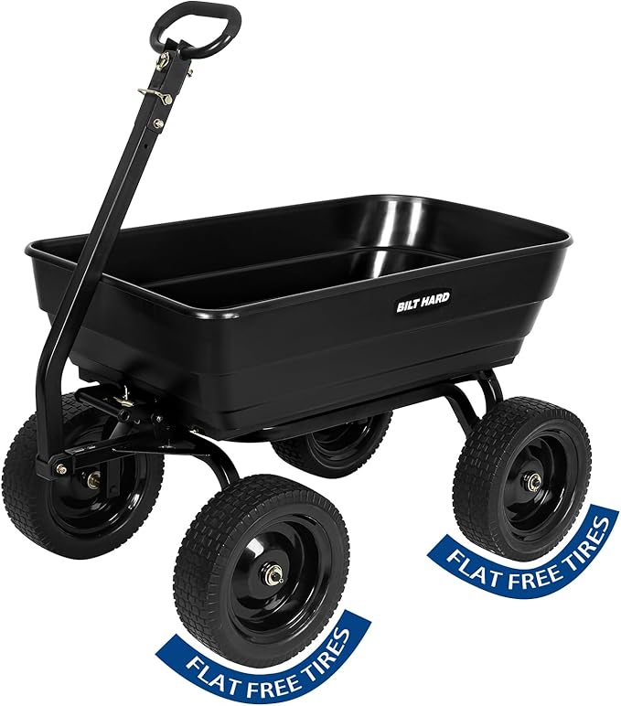 BILT HARD 7 Cu Ft Poly Garden Dump Cart 1200 lbs with No Flat Tires, Quick Release, 2-in-1 Convertible Handle, Dump Wagon Heavy Duty for Yard, Outdoor