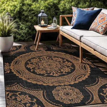 Medallion Outdoor Rug 5x7 Washable Outside Carpet for Indoor Patio Porch Waterproof Easy Cleaning Non Shedding Area Rugs Nut Brown 5 x 7