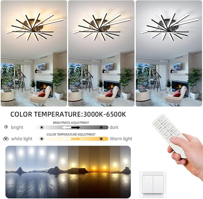 JAYMP 7 Lights Linear Modern Ceiling Lamp 41.3 inch Dimmable Led Semi Flush