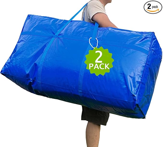 66 Gallon Extra Large Storage Bags, Huge Moving Bags Heavy Duty with Zipper and Stronger Handles, Big Foldable Duffle Bag for Travel, Storage Totes Moving Boxes for College, Christmas Tree,Blue,2 Pack