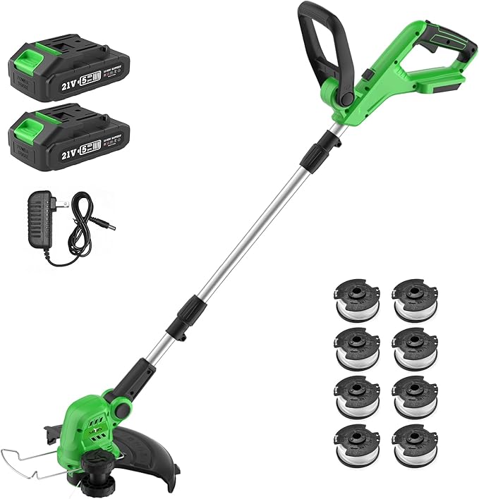 SOYUS Weed Wacker Cordless, 20V 12 Inch Cordless String Trimmer Edger, Weed Wacker Battery Operated with 8 PCS Replacement Spool Trimmer Lines with 2x2.0Ah Battery and Charger