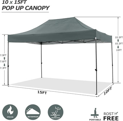 COBIZI 10x15 Pop up Canopy Tent 10x15 Canopy with 4 Sidewalls Waterproof Heavy Duty Commercial Canopy for Parties Outdoor Garden Gazebo Tent, Carry Bag(10x15ft, Gray)