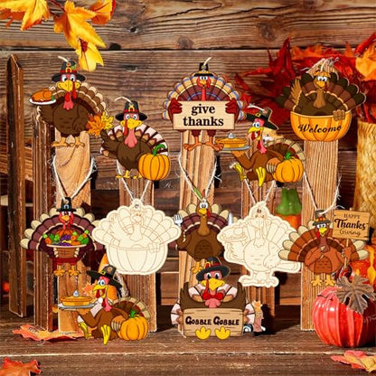 80PCS Wooden Thanksgiving Decoration Turkey Ornaments to Paint Thanksgiving Ornaments for Tree Crafts Cutouts Unfinished (80 Count)
