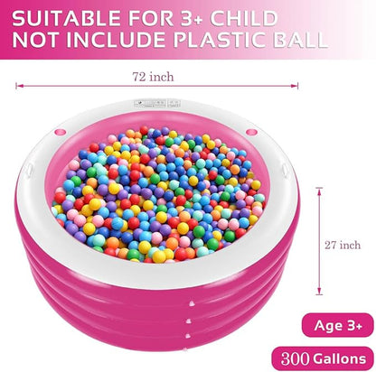 Inflatable Pool with Seating,Four-Tier 72” x 27”Inflatable Swimming Pool with Drink Holder Handles, Summer Family Water Park,Backyard Family Pool, Garden (Pink)