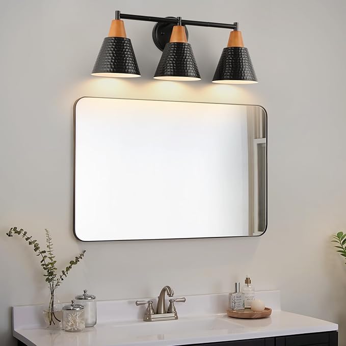 Black 3 Light Vanity Light, Vintage Industrial Bathroom Light, Suitable