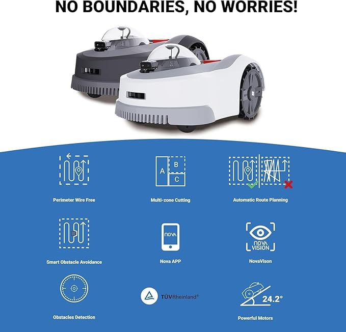 N1000 Robot Lawn Mower Perimeter Wire Free RTK,TOF,Vision Robotic Lawnmower 0.75 Acres,AI-Assisted Mapping,Virtual Boundary,Multi-Zone Management,APP Control,Cut Height 0.8"-3.5",Anti-Theft