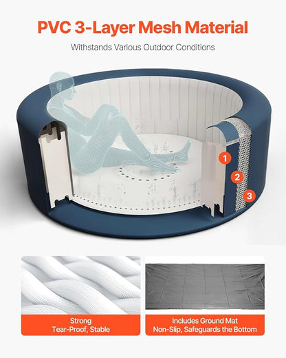 VEVOR Inflatable Hot Tub, 2 to 4 Person Capacity, 70.9 x 26 in Round Portable Outdoor Spa, with 110 Soothing Jets, Filter, Cover and Mat, Multi-Function Control Panel, PVC Outdoor Hot Tub, Grey