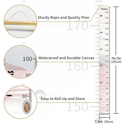 Personalized Growth Chart for Kids, Baby Height Chart with Custom Name, 77"x7.9" Canvas and Black Wood Height Measuring Rulers for Boys Girls Removable Wall Ruler Hanging for Nursery Decor - Sunset
