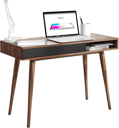 Artswish Mid Century Modern Office Desk with Drawer - Simple Writing Desk for Home Office, Walnut