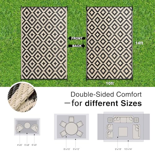 Outdoor Rug 10x14 ft Waterproof Reversible Mat