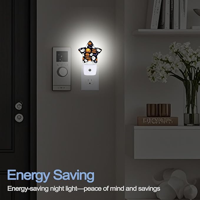 Halloween Pumpkin Night Light, Ghost Bats Plug-in Star Night Lights