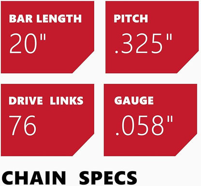 KAKEI 20 Inch Chainsaw Chain .325" Pitch .058" Gauge 76 Drive Links for Blue Max 53543, 8901, 8902 (3 Chains) - Full Chisel
