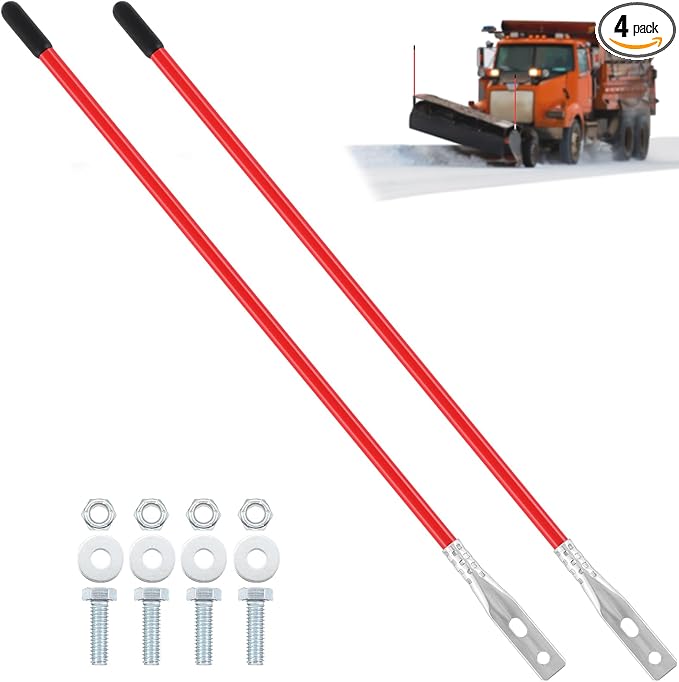 Lasnten 4 Pcs 27 Inch Snow Plow Blade Markers Guide Kit Boat Trailer Poles Steel Wire Inside Bolt on Bumper High Visibility Easy Installation for ATV Western Snowplows Trucks