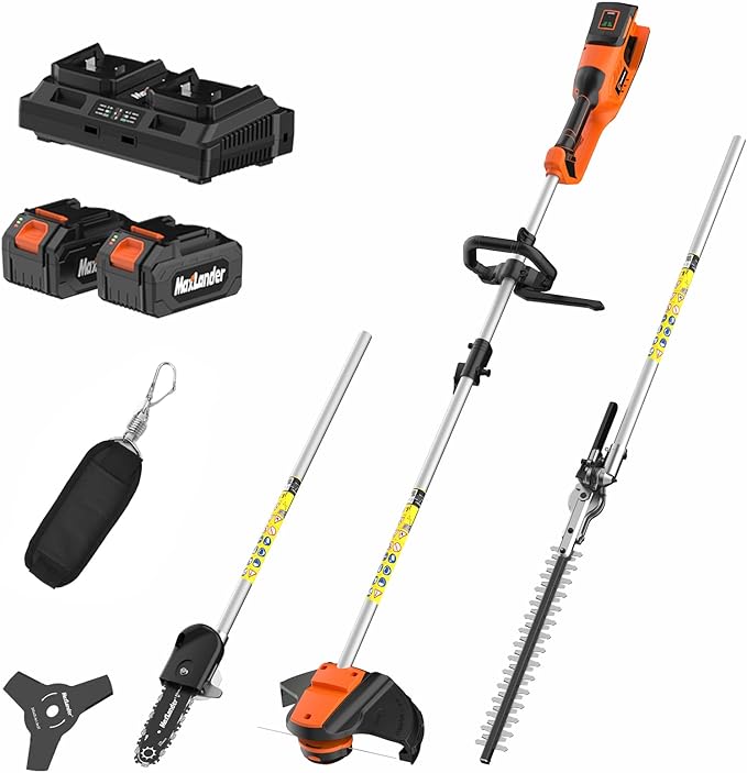 MAXLANDER 40V Weed Wacker Cordless, String Trimmer/Edger, Pole Saw, Hedge Trimmer and Brush Cutter, 4-in-1 Multi-Tool Kit with 2X20V 4.0Ah Battery and Charger