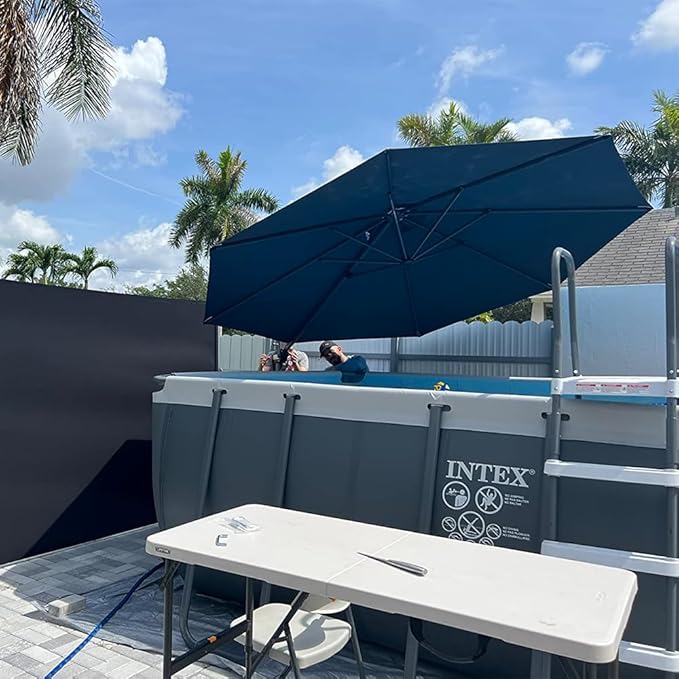 PURPLE LEAF 11 Feet Patio Umbrella Outdoor Cantilever Round Umbrella Aluminum Offset Umbrella with 360-degree Rotation for Garden Deck Pool Patio, Navy Blue