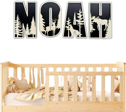 Personalized Wooden Name Sign - Custom Baby Name Signs for Nursery & Kids Room, Baby Announcement Sign, Wall Name Signs Personalized, Round Wooden Letters for Nursery Decor (Woodland 3D)