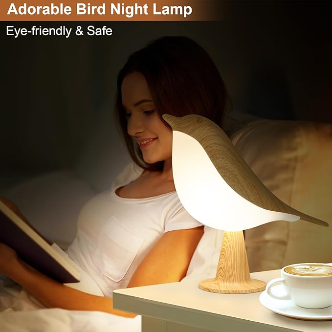 VoMii Bird Table Lamp, Small Desk Lamp Cordless Touch Dimmable Night Light