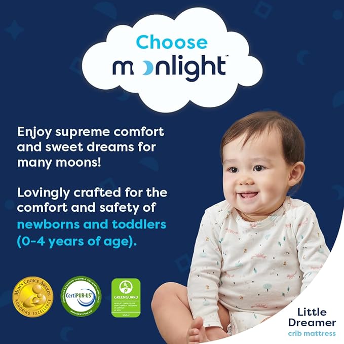 Moonlight Slumber Little Dreamer Crib Mattress – Dual-Sided Baby and Toddler Mattress, Firm Infant Support, Waterproof and Hypoallergenic, 5" Foam, Standard Size, Made in USA