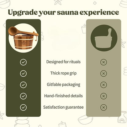 Red Cedar Sauna Bucket and Ladle Set 4L (1 Gallon) - Natural Rope Handle - Premium Red Cedar Wood - Natural Aroma - Elegant Gift-Ready Packaging
