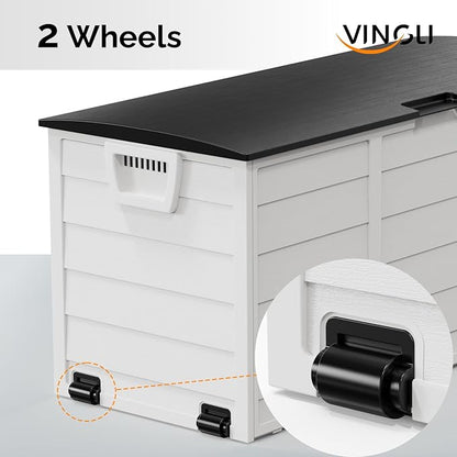 VINGLI 75 Gallon Outdoor Storage Box, Lockable Plastic Storage Containers with Lid, Patio Deck Box Furniture for Garden, Pool, Balcony, Yard (White)