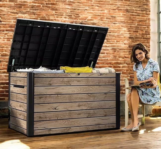 230-Gallon XXL Deck Storage Box Outdoor Patio Container (Ash Wood Brown)