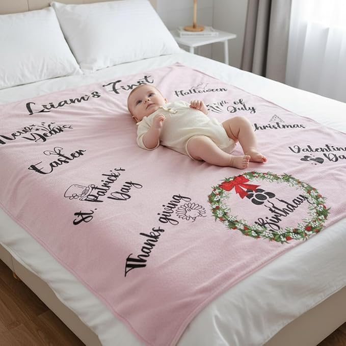 Personalized Baby Blanket for Boys and Girls, Customized Baby Milestone Blankets, Custom Toddler Name Blanket Gifts for Birthday, Christmas, Easter, Kids Photo Props