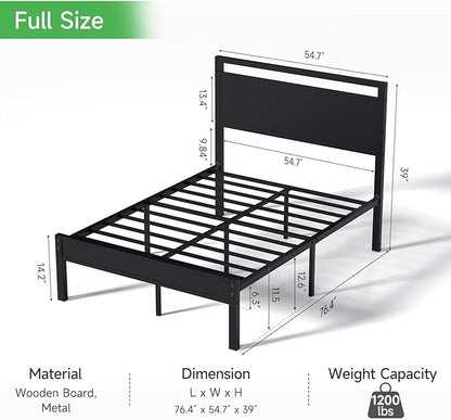 Z-hom Upgraded Full Size Bed Frame, Heavy Duty Metal Sturdy Full Bed Frame with Modern Wood Headboard & Footboard, Stable Platform Bed Furniture Bed Storage, No Noise, No Box Springs, Black