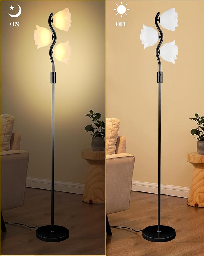 Dimmable Flower Floor Lamp, Modern Black Pole Standing Lamps