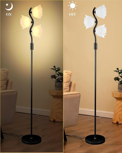 Dimmable Flower Floor Lamp, Modern Black Pole Standing Lamps