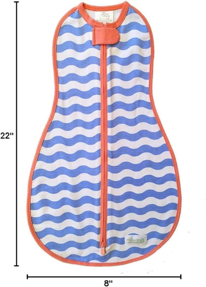 Woombie Original Baby Swaddling Blanket - Soothing, Cotton Baby Swaddle with Zipper - Wearable Newborn Blanket, Summer Waves, 5-13 lbs