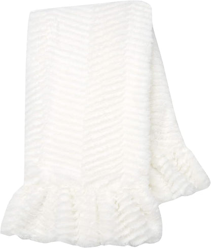 Lambs & Ivy Signature White Ruffled Lux Minky/Jersey Chevron Baby Blanket