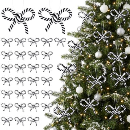 32 Pcs Black White Bow Candy Cane Hanging Ornaments Christmas Tree Decor (32 Count)